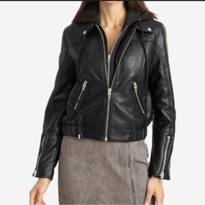Blank NYC Black Leather Motorcycle Jacket with Asymmetrical Zipper
